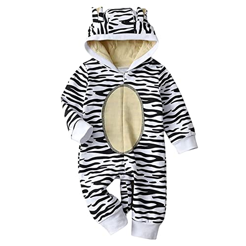 AGQT Baby Tiger Kostüm Kinder Faschingskostüme Baby Jungen Tier Kleidung Einteiliger Strampler mit Kapuze Karneval Verkleidung Cosplay (Weiß, 12-18 Monate) von AGQT