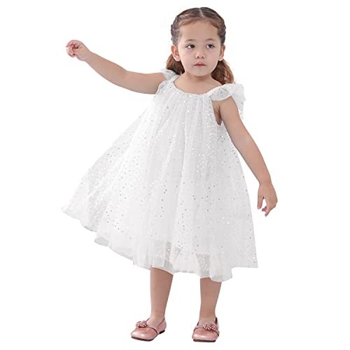 AGQT Baby Tüll Kleid Mädchen,Blumenmädchen Kleid Hochzeit Geburtstag Party Pailletten Tutu Kleid Weiße 2-3 Jahr von AGQT