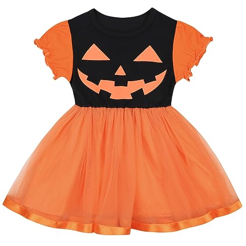 AGQT Halloween Baby Mädchen Kürbis Tutu Tüll Kleid Prinzessin Kleinkind Kleider Outfits Orange 12-24 Monate von AGQT