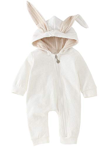 AGQT Infant Baby Ostern Hasen Strampler,Ostern Outfit Overall Baby Winter Kapuzenpullover Wärmer Schneeanzug 3D Niedlich Ostern Hasenohr Jumpsuit Für Jungen Mädchen Weiß 3-6 Monate von AGQT