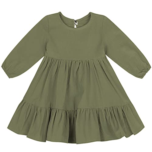 AGQT Kinder Baby Mädchen Kleid Laterne Langarm Rüschen Einfarbig A-Linie Freizeit Kleider Mädchen Herbst Winter Outfit Kleidung Festliches Kleid Armeegrün 4-5 Jahre von AGQT