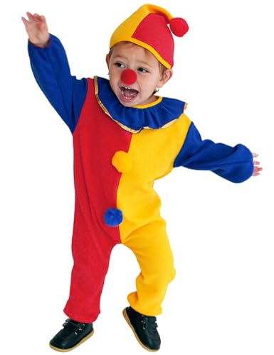 AGQT Kinder Clownkostüm Set Zirku Kostüm Jumpsuit mit Nase und Kapuze Karneval Fasching Kostüm Kinder Jungen Cosplay Größe 3pcs 4–5 Jahre von AGQT