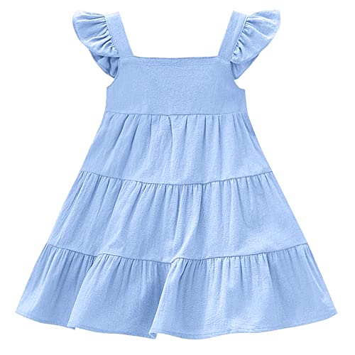 AGQT Kinder Kleinkind Baby Mädchen Sommerkleid Casual Rüschen Ärmel Freizeitkleid Prinzessin Strandparty Kleid Blau Größe 1-2 Jahre von AGQT