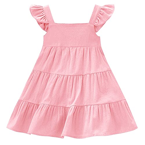 AGQT Kinder Kleinkind Baby Mädchen Sommerkleid Casual Rüschen Ärmel Freizeitkleid Prinzessin Strandparty Kleid Rosa Größe 1-2 Jahre von AGQT