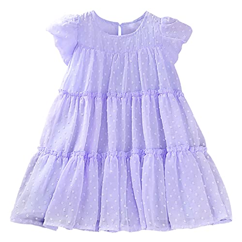 AGQT Kleid Mädchen Prinzessin Kostüm Mädchen Blumenmädchenkleider Sommer Rüschen Kurzarm Swiss Dots Freizeit Festliches Partykleid Hellviolett 2-3 Jahre von AGQT