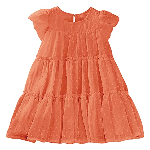 AGQT Kleid Mädchen Prinzessin Kostüm Mädchen Blumenmädchenkleider Sommer Rüschen Kurzarm Swiss Dots Freizeit Festliches Partykleid Orange 4-5 Jahre von AGQT