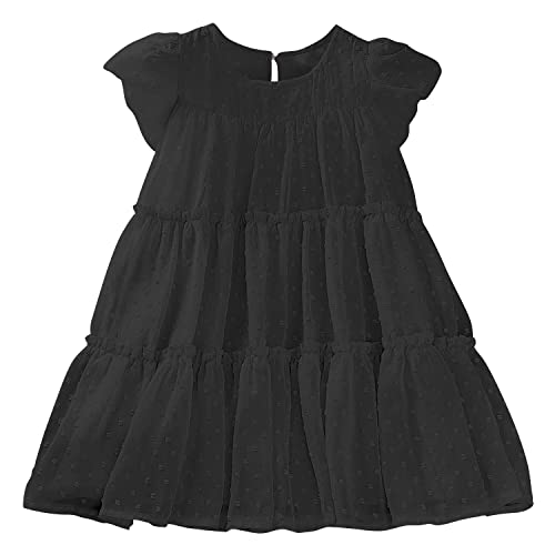 AGQT Kleid Mädchen Prinzessin Kostüm Mädchen Blumenmädchenkleider Sommer Rüschen Kurzarm Swiss Dots Freizeit Festliches Partykleid Schwarz 4-5 Jahre von AGQT