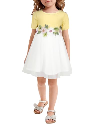 AGQT Kleider für Baby Mädchen Bestickt Tüll Tutu Blumenmädchen Kleid Blume Kleid für Hochzeit Geburtstag Party Hellgelb 18-24 Monate von AGQT