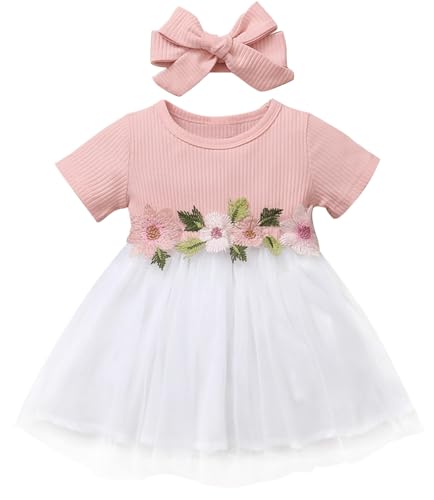 AGQT Kleider für Baby Mädchen Bestickt Tüll Tutu Blumenmädchen Kleid Blume Kleid für Hochzeit Geburtstag Party Rosa 12-18 Monate von AGQT