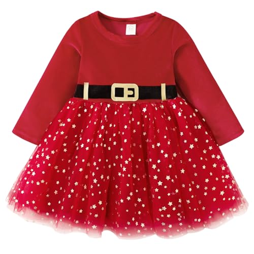 AGQT Weihnachtskleid Mädchen Kinder Weihnachten Langarm Tüll Tutu Kleid Festliches Kleid Prinzessin Herbst Winter Kleidung Glänzend Größe 18-24 Monate von AGQT