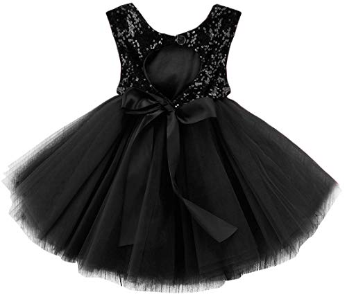 AGQT Baby Mädchen Tutu Tüll Kleid Ärmelloses Partykleid Kleid Prinzessin Pailletten Blumenmädchen Kleid Schwarz 12-18 Monate von AGQT