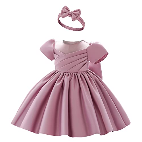 AGQT Kleinkind Mädchen Prinzessin Kleid Blume Mädchen Bowknot Elegantes Party Kleid Geburt Stag Hochzeit Taufkleid Bean Paste Rosa Größe 2-3Jahre von AGQT