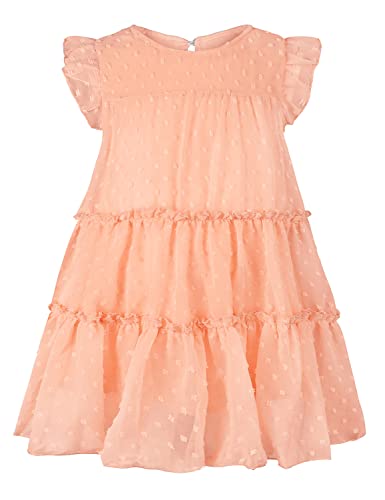 AGQT Kleinkind Mädchen Prinzessin Kleid Blumendruck Sommer Freizeit Rüschenkleid Geburtstag Chiffon Prinzessin Hochzeit Elegantes Kleid Rosa-apricot Größ 1-2 Jahre von AGQT