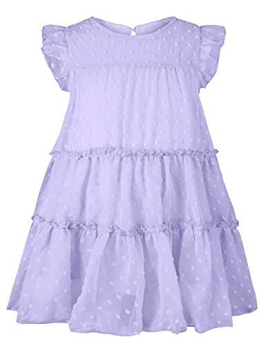 AGQT Kleinkind Mädchen Prinzessin Kleid Blumendruck Sommer Freizeit Rüschenkleid Geburtstag Chiffon Prinzessin Hochzeit Elegantes Kleid Violett Größ 1-2 Jahre von AGQT