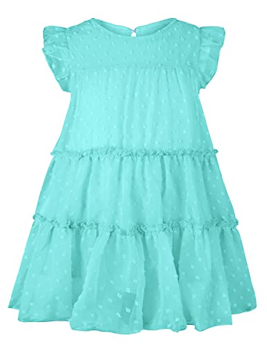 AGQT Kleinkind Mädchen Prinzessin Kleid Swiss Dots Sommer Freizeit Rüschenkleid Geburtstag Chiffon Prinzessin Hochzeit Elegantes Kleid Blau Grün Größ 3-4 Jahre von AGQT