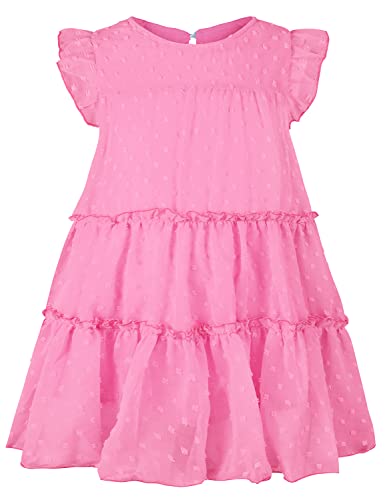 AGQT Kleinkind Mädchen Prinzessin Kleid Swiss Dots Sommer Freizeit Rüschenkleid Geburtstag Chiffon Prinzessin Hochzeit Elegantes Kleid Hellrosarot Größ 1-2 Jahre von AGQT