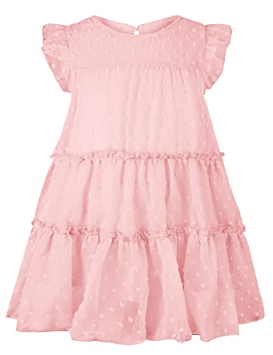 AGQT Kleinkind Mädchen Prinzessin Kleid Swiss Dots Sommer Freizeit Rüschenkleid Geburtstag Chiffon Prinzessin Hochzeit Elegantes Kleid Rosa Größ 2-3 Jahre von AGQT