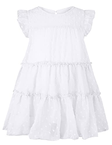 AGQT Kleinkind Mädchen Prinzessin Kleid Swiss Dots Sommer Freizeit Rüschenkleid Geburtstag Chiffon Prinzessin Hochzeit Elegantes Kleid Weiß Größ 1-2 Jahre von AGQT