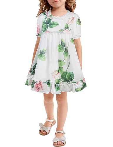 AGQT Kleinkind Mädchen Sommerkleid Puffärmel Blumenmädchen Kleid Festliches Kleid Mädchen Weiß Größe 2-3Jahre von AGQT