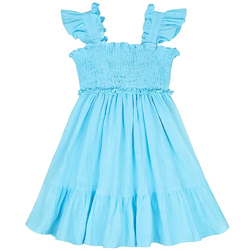 AGQT Kleinkind Mädchen Sommerkleid Rüschen Ärmel Elegant A-Linie Kinder Layered Freizeitkleid Strand Partykleid Hellblau Größe 6-7 Jahre von AGQT