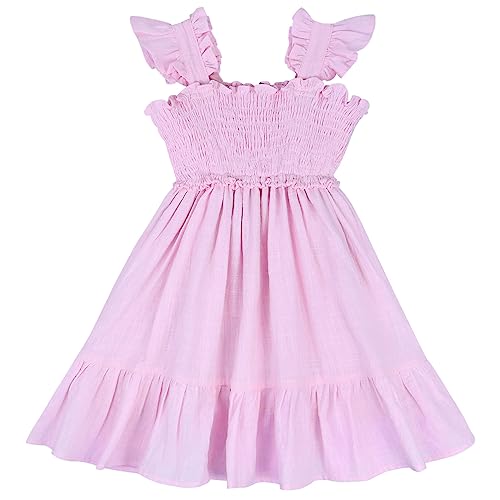 AGQT Kleinkind Mädchen Sommerkleid Rüschen Ärmel Elegant A-Linie Kinder Layered Freizeitkleid Strand Partykleid Rosa Größe 4-5 Jahre von AGQT