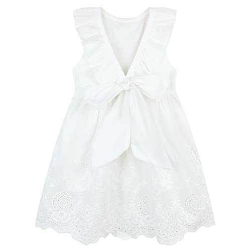 AGQT Kleinkind Mädchen Sommerkleider Rüschen Ärmelloses Kleider Rückenfreie A-Linie Freizeitkleid Hochzeit Taufe Party Kleider Weiß Größe 4-5 Jahre von AGQT