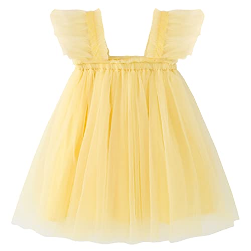 AGQT Kleinkind Mädchen Tutu Kleid Rüschenhülse Ärmelloses Prinzessin Tüll Tutu Kleid Geburtstagsfeier Kleider Hochzeit Geschichtete Spitze Mini Schichten Kleid Gelb Größe 2-3 Jahre von AGQT