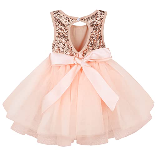 AGQT Kleinkind Mädchen Tutu Tüll Kleid Ärmelloses Partykleid Kleid Prinzessin Pailletten Blumenmädchen Kleid Aprikose 3-4 Jahre von AGQT