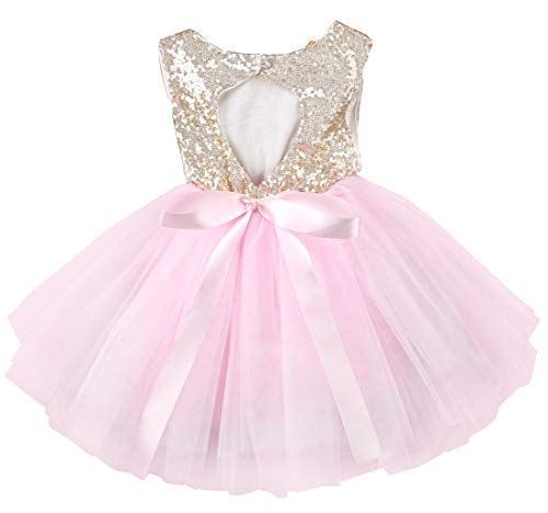 AGQT Kleinkind Mädchen Tutu Tüll Kleid Ärmelloses Partykleid Kleid Prinzessin Pailletten Blumenmädchen Kleid Rosa 3-4 Jahre von AGQT