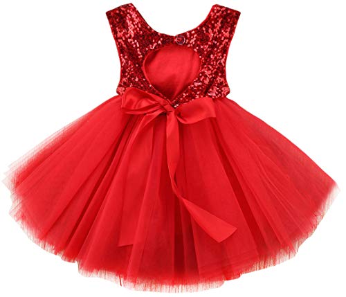 AGQT Kleinkind Mädchen Tutu Tüll Kleid Ärmelloses Partykleid Kleid Prinzessin Pailletten Blumenmädchen Kleid Rot 2-3 Jahre von AGQT
