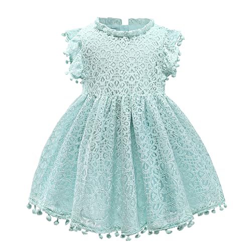 AGQT Mädchen Kleid Hohl Spitze Kleider Flaum Ruffle Ärmel Blumenmädchen Prinzessin Sommerkleid für Kleinkind Kinder Pfauenblau 1-2 Jahre von AGQT