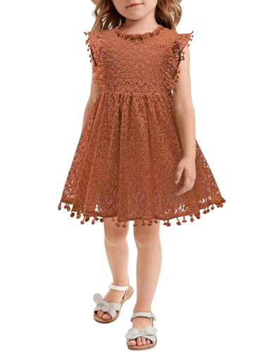 AGQT Mädchen Kleid Hohl Spitze Kleider Flaum Ruffle Ärmel Blumenmädchen Prinzessin Sommerkleid für Kleinkind Kinder Orange 4-5 Jahre von AGQT