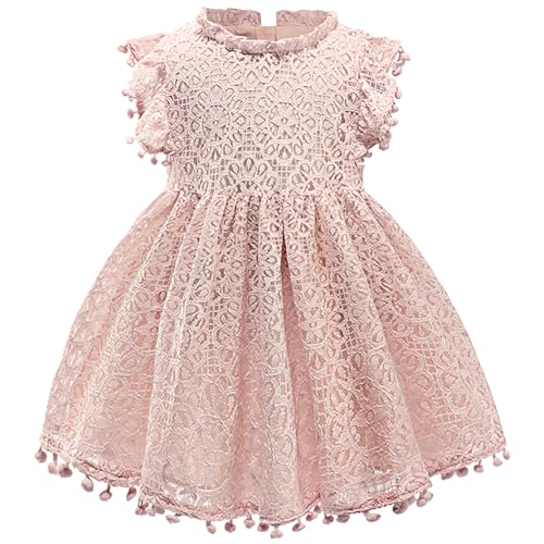 AGQT Mädchen Kleid Hohl Spitze Kleider Flaum Ruffle Ärmel Blumenmädchen Prinzessin Sommerkleid für Kleinkind Kinder Rosa 2-3 Jahre von AGQT