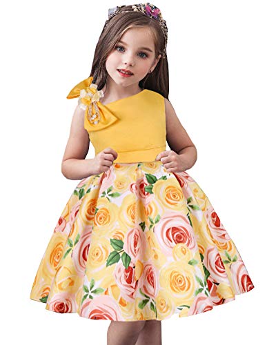 AGQT Mädchen Kleider,Elegant Partykleid Blumenmädchen Kleid Abendkleider Brautkleid Formell Hochzeitskleider Festliches Geburtstag Prinzessin Kleid für Kinder Gelb 3-4Jahre von AGQT