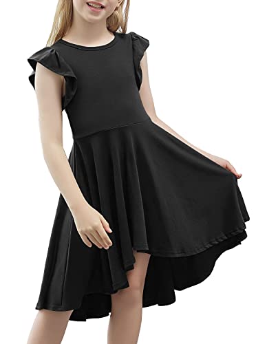 AGQT Mädchen Kleider Casual Kurzarm A-Linie Elegant Kinder Sommerkleid Sommer Freizeitkleid Party Kleid Schwarz 7-8 Jahre von AGQT