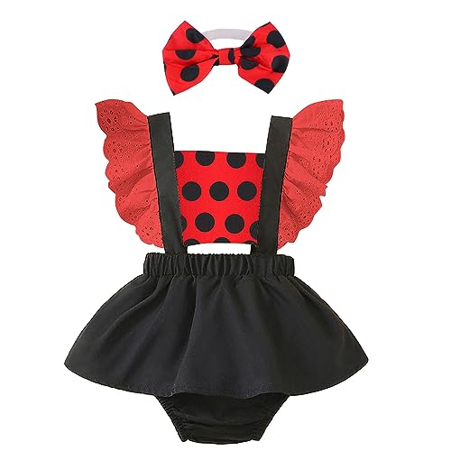 AGQT Marienkäfer Kostüm für Neugeborene Baby Karneval Outfit Set Einteiliger Strampler Rückenfreies Kleidungsset mit Stirnband Tier Fasching CosplayGelb Größe 3–6 Monate von AGQT