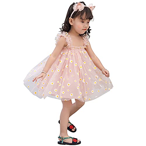 AGQT Baby Mädchen Tüll Kleid,Kleinkind Partykleid Ärmelloses Tutu Geburtstag Kleid Rosa Gänseblümchen-Spitze Blumenmädchen Kleid,Größe 18-24 Monate von AGQT