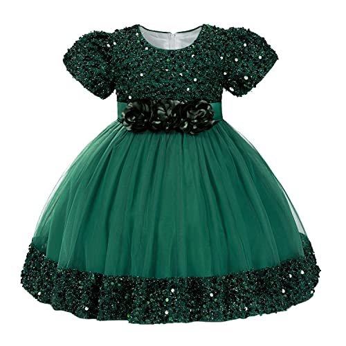 AGQT Prinzessin Kleid Mädchen Baby Blumenmädchenkleider Kleinkind Pailletten Tütü Tüllkleid Bowknot Festliches Geburtstag Elegantes Taufkleid Grün Größe 18-24Monate von AGQT