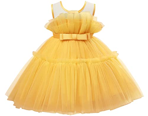 AGQT Prinzessin Kleid Mädchen Baby Kleid Kleider Tutu Tüll Festliches Geburtstag Party Kleid Gelb Größe 2-3Jahr von AGQT