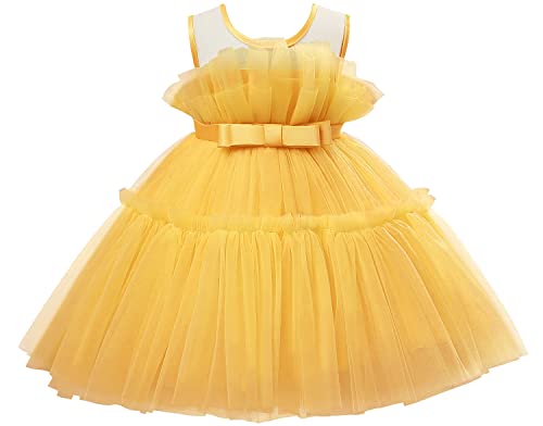 AGQT Prinzessin Kleid Mädchen Baby Kleid Kleider Tutu Tüll Festliches Geburtstag Party Kleid Gelb Größe 4-5Jahr von AGQT