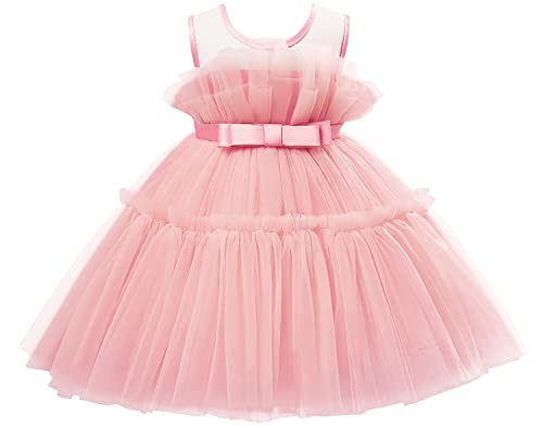 AGQT Prinzessin Kleid Mädchen Baby Kleid Kleider Tutu Tüll Festliches Geburtstag Party Kleid Rosa Größe 12-18 Monate von AGQT