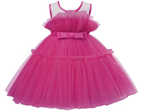 AGQT Prinzessin Kleid Mädchen Baby Kleid Kleider Tutu Tüll Festliches Geburtstag Party Kleid Rosa Rot Größe 12-18 Monate von AGQT