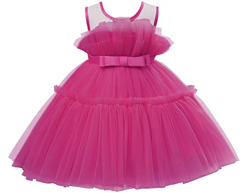 AGQT Prinzessin Kleid Mädchen Baby Kleid Kleider Tutu Tüll Festliches Geburtstag Party Kleid Rosa Rot Größe 3-4Jahr von AGQT