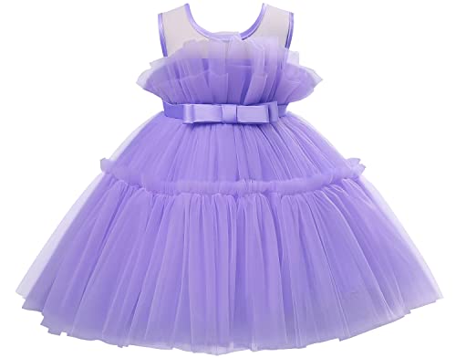 AGQT Prinzessin Kleid Mädchen Baby Kleid Kleider Tutu Tüll Festliches Geburtstag Party Kleid Violett Größe 2-3Jahr von AGQT