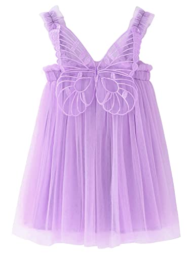 AGQT Tüllkleid für Mädchen Ärmellos Schmetterling Prinzessin Tutu Kleid Sommer Strandkleider Hochzeit Geburtstag Partykleid Taufkleid Hellviolett Größe 2-3 Jahre von AGQT