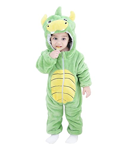 AGQT Unisex Baby Dinosaurier Kostüm Karneval Tier Kostüm Winter Herbst Schlafanzug Kapuze Kleidung ein Stück Strampler Fasching Jumpsuit Größe 12-18 Monate von AGQT