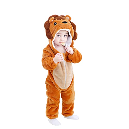 AGQT Unisex Baby der Löwe Kostüm Karneval Tier Kostüm Winter Herbst Schlafanzug Kapuze Kleidung EIN Stück Strampler Fasching Jumpsuit Größe 0-6 Monate von AGQT