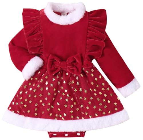 AGQT Weihnachtskleid Baby Mädchen Weihnachten Kleid Strampler Weihnachten Baby Prinzessin Festliches Kleid Samt Winterkleidung Weihnachtskostüm 0-6 Monate von AGQT