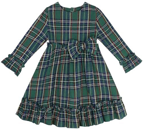 AGQT Weihnachtskleid Kinder Mädchen Langarm Karierter Weihnachten Festliches Kleid Bowknot Prinzessin A-Linie Rüschen Herbst Winter Kleidung Grün Kariert 4-5 Jahre von AGQT