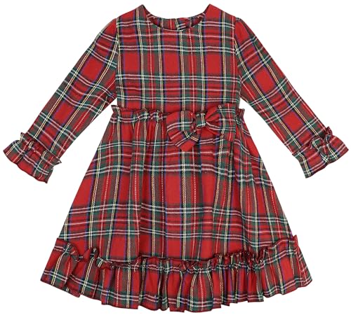 AGQT Weihnachtskleid Kinder Mädchen Langarm Karierter Weihnachten Festliches Kleid Bowknot Prinzessin A-Linie Rüschen Herbst Winter Kleidung Rot Kariert 2-3 Jahre von AGQT